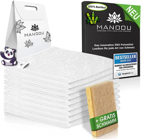 MANDOU 9x Premium Putztücher aus 100% Bambus ohne Mikrofaser für Haushalt - Löwenkönig